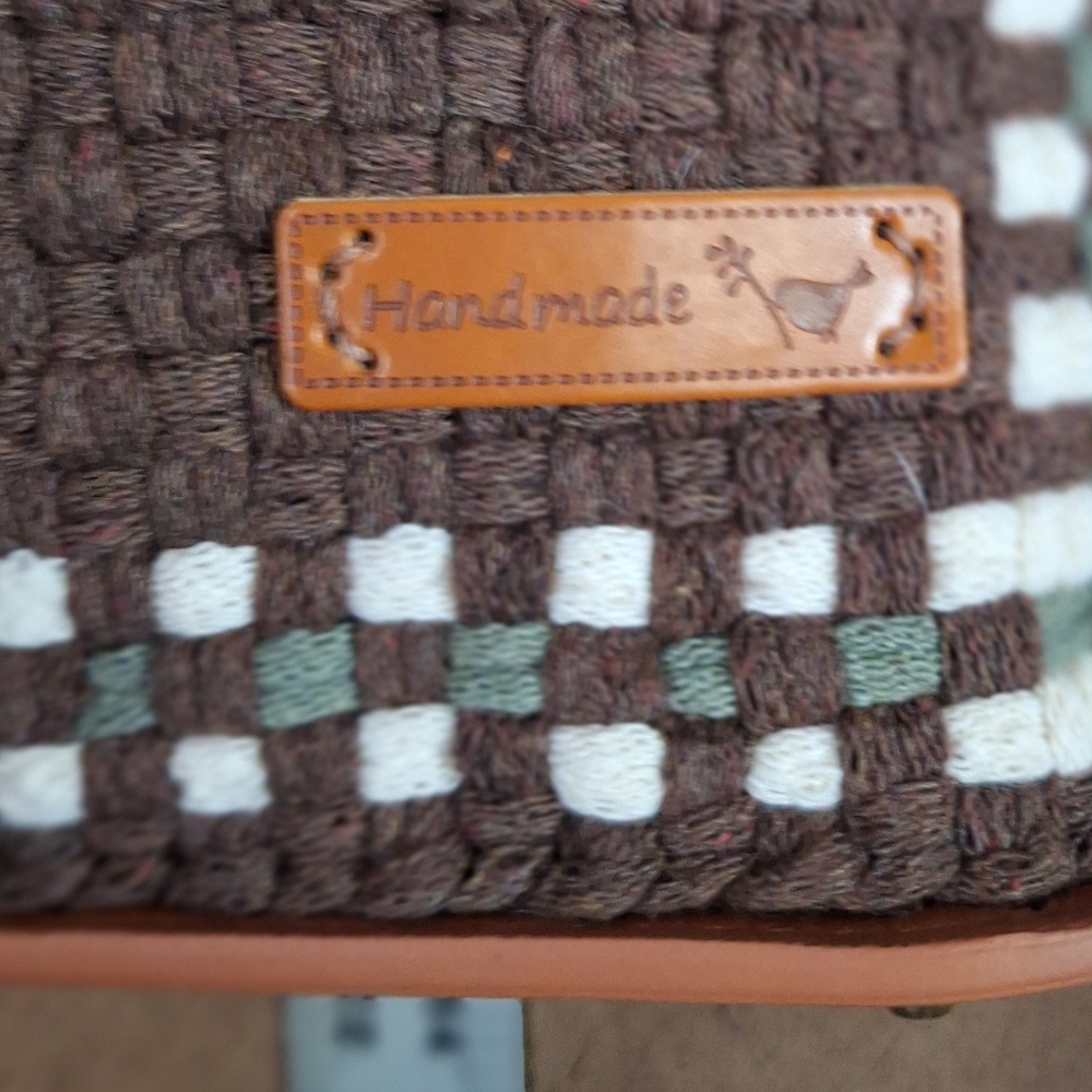 Brown Woven Top-Handle Bag with Cream & Green Trim - Picture 8 of 9